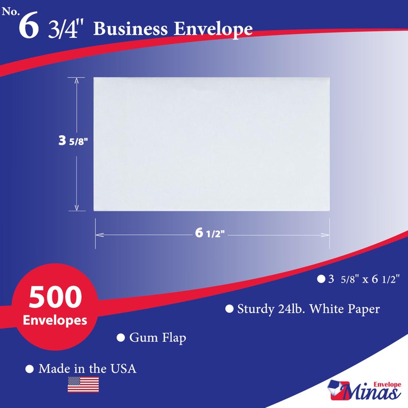 Minas Envelope 500 Minas Envelope 6 3/4 Business Envelopes, 3 5/8 x 6 1/2 Inches, 24lb White Paper, Gummed Closure, 500 Count - Image 2